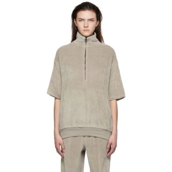 Fear of God Essentials Velour Short Sleeve Top Green Size Small New Y2K - Picture 1 of 5